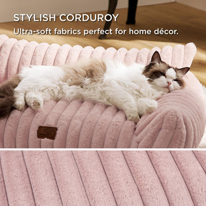 Bedsure ComfyFleece™ Cute Cat Couch for Pets - As Seen on TV on Good Day New York, Fluffy Cats beds for Indoor Cats with Removable Washable Cover, Supportive Pet Sofa, 24inch, Cream