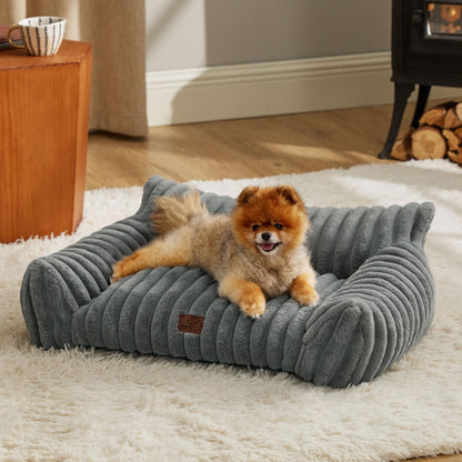 Bedsure ComfyFleece™ Cute Cat Couch for Pets - As Seen on TV on Good Day New York, Fluffy Cats beds for Indoor Cats with Removable Washable Cover, Supportive Pet Sofa, 24inch, Cream