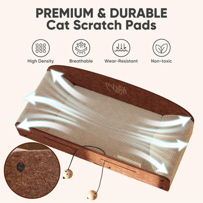FUKUMARU 26 Inch Cat Scratcher Bed, 2 Reversible Cardboard Cat Scratch Pads Refill for Indoor Cats, Durable Large Cats Scratching Bed Sofa Couch Lounger with Fun Toys, Furniture Protector, Caramel