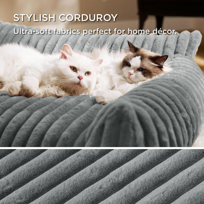Bedsure ComfyFleece™ Cute Cat Couch for Pets - As Seen on TV on Good Day New York, Fluffy Cats beds for Indoor Cats with Removable Washable Cover, Supportive Pet Sofa, 24inch, Cream